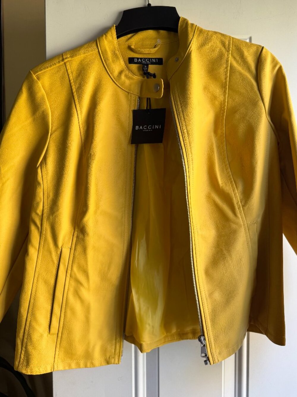 Vibrant Yellow Zip-Front Vegan Leather Jacket